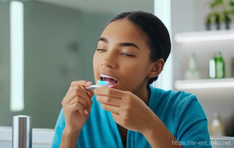 편도 결석 원인과 제거 방법 - **Prompt:** A young adult (could be male or female, diverse ethnicity) standing in a clean, brightly...