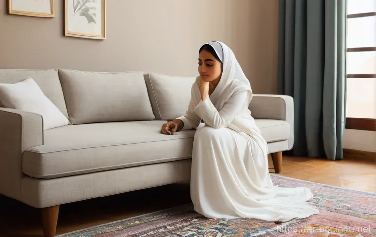 어지럼증을 줄이는 생활 관리 팁 - **Prompt: A serene and thoughtfully composed indoor scene. A young to middle-aged Arab woman, dresse...