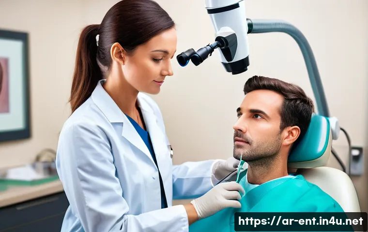 코 내시경 검사 비용과 과정 설명 - **Prompt:** A highly skilled Ear, Nose, and Throat (ENT) specialist, dressed in a professional medic...