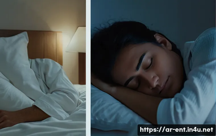 코골이 진단을 위한 수면다원검사 - **Prompt:** A visually compelling split image, depicting two scenes side-by-side. On the left, a per...