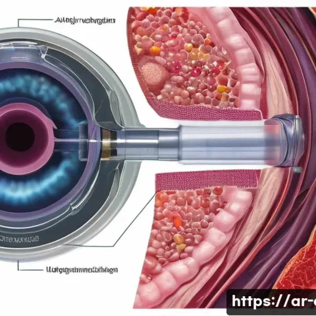 코 내시경 검사의 진단 가능 질환 - A detailed medical illustration showing a flexible, lightweight colonoscopy tube with a high-resolut...