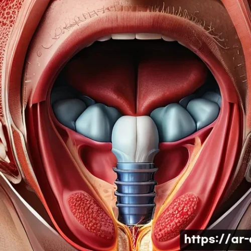편도선염과 후두염 차이점 - A detailed medical illustration showing the anatomy of the human throat focusing on the tonsils and ...