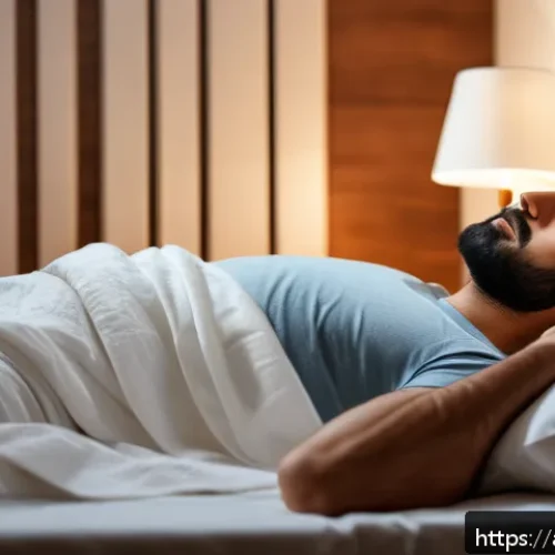 수면 무호흡증과 코골이의 관계 - A peaceful Middle Eastern bedroom scene at night showing a man sleeping on his side with a supportiv...